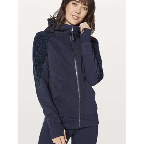 Lululemon Scuba Hoodie Light Cotton Fleece (Floral Flock) Midnight Navy Size 4 - Picture 1 of 11